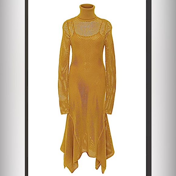 A.L.C. Sontag Open-Knit Turtleneck Dress SZ 2/4 Mustard - Picture 6 of 9